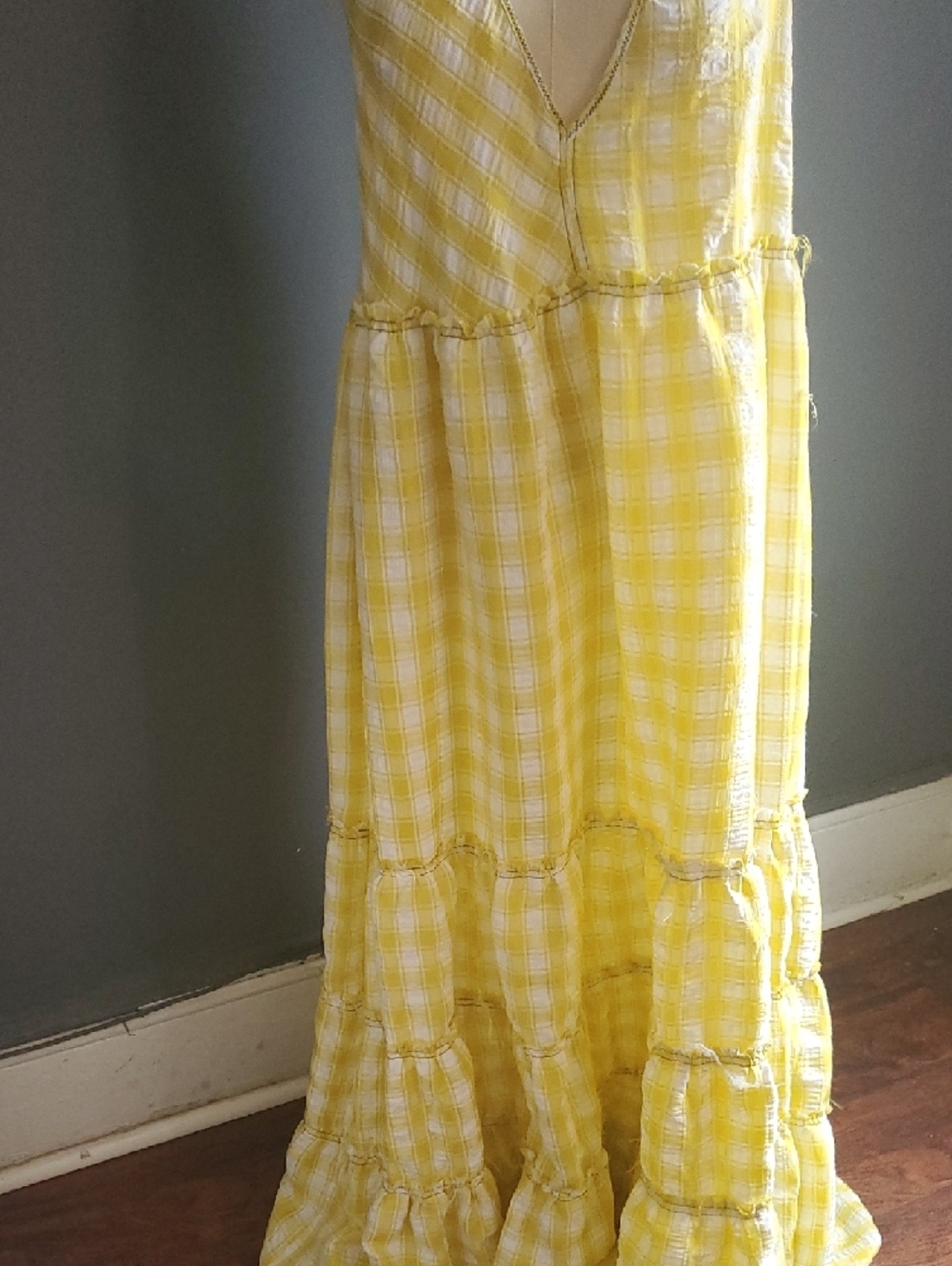 Free People Yellow Gingham Tiered V-Neck Maxi Dress - Picture 5 of 14